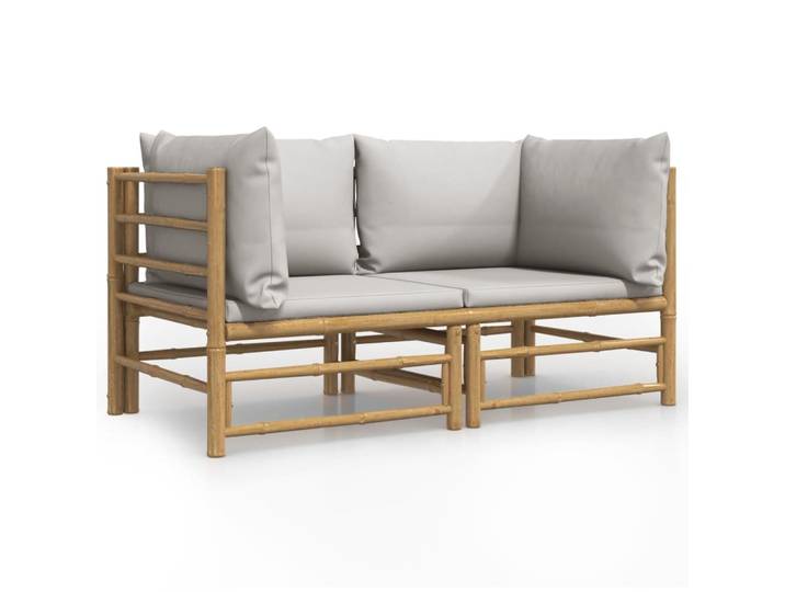 vidaXL Garten-Ecksofas mit Hellgrauen Kissen 2 Stk. Bambus