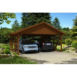 Skan Holz Schwarzwald Doppel 684x600cm Dachsch.nussbaum mit Rückwand Holzcarport