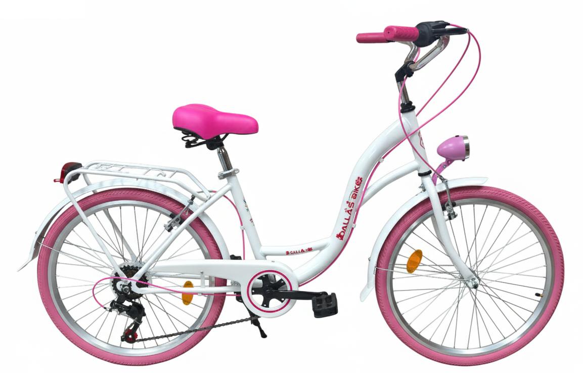 Dallas Bike Fahrrad - Kinderfahrrad 24 Zoll - Shimano 6-Gang - Rahmen S 15" - Weiß-Rosa