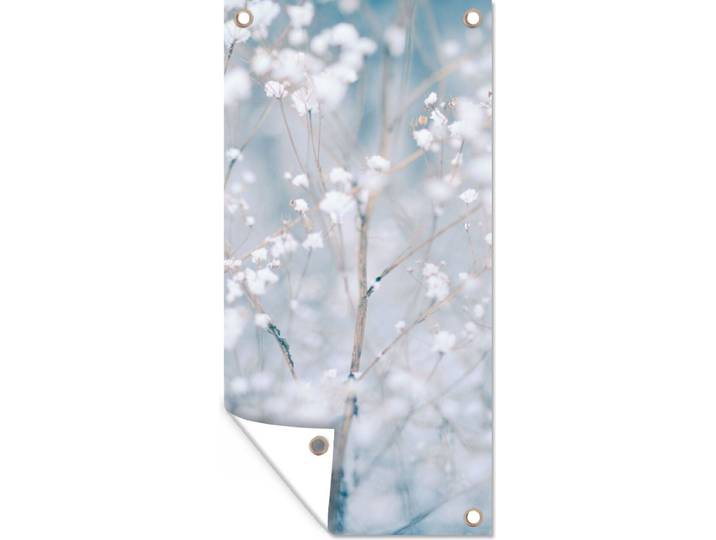 Tuinposter - Tuinschilderij takken - Winter - Natuur - Tuindoek - Tuindecoratie - Sneeuw - Takken - 80x160 cm