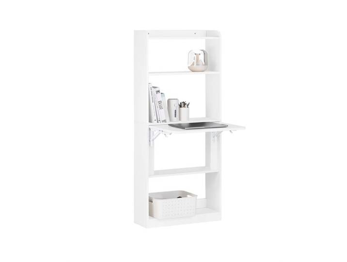 SoBuy Bureau Gaming Bureau avec Rangement Table Pliable d'Ordinateur Rabattable Blanc 64x58x145cm