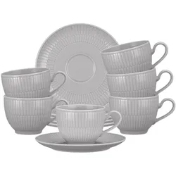 KAFFEETASSEN MIT UNTERTASSEN Amina Silbergrau 250 ml 6er Set