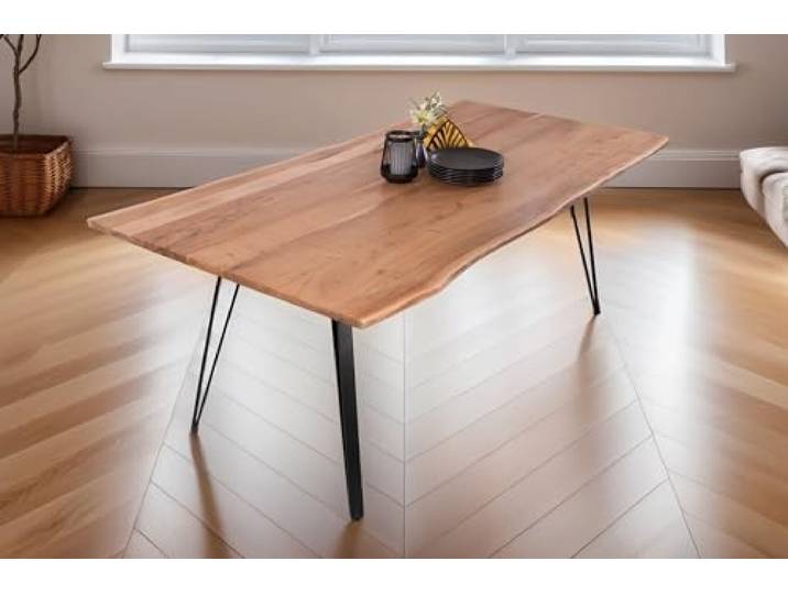 SAM Esstisch Celia 220x100 cm Akazie natur Metallgestell schwarz Baumkantentisch massiv, Akazienholz naturfarben, echte Baumkante, Massivholz, Esszimmertisch
