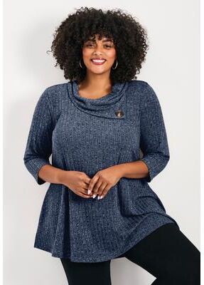 Plus Size Women's Miley Rib Hacci Button Tunic by Avenue in Navy (Size 18)
