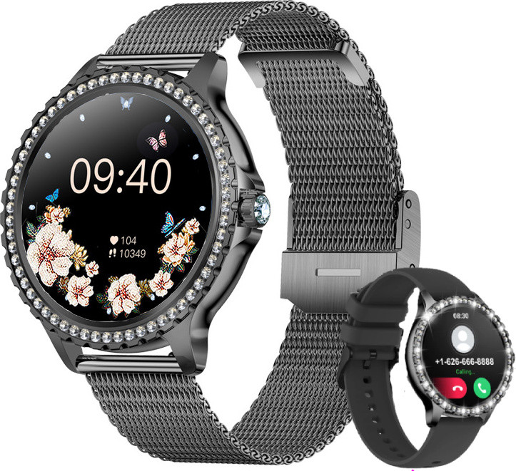 Mc Star Smartwatch voor dames met telefoonfunctie, 1,32 inch diamanten fitnesshorloge voor iOS en Android, met slaapmonitor, hartslagmeter, zuurstofmeting en menstruatiecyclus tracking