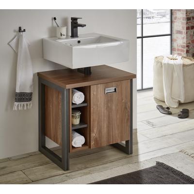 Waschbeckenunterschrank HOME AFFAIRE "Detroit, Waschtisch mit Apothekergriff, Badschrank im Industrialdesign", gelb (eiche honigfarben dekor, schiefer, nachbildung), B:61cm H:62cm T:40cm, FSC-zertifizierter Holzwerkstoff, Schränke,...