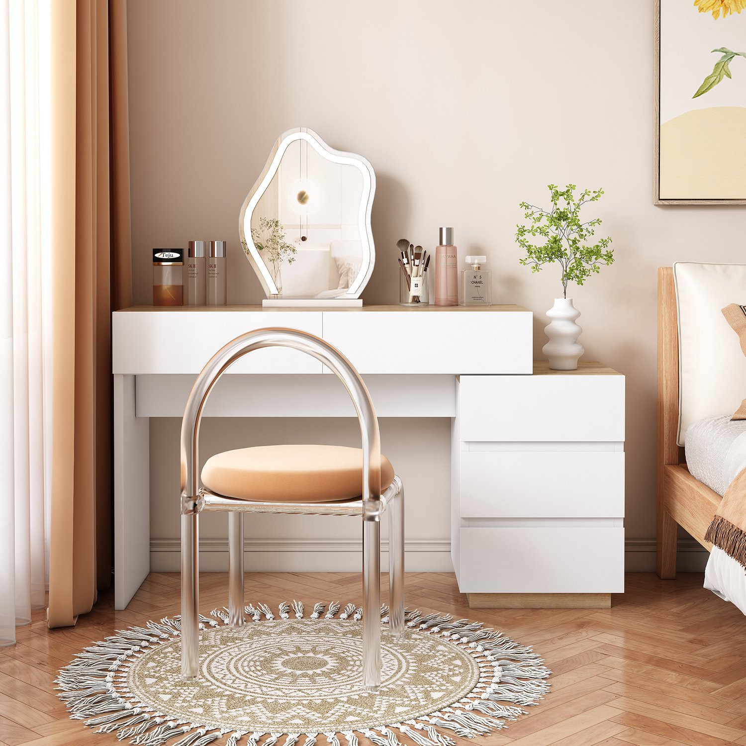 Clruro Bureau Kaptafel met 5 Laden - Wit/Eikenkleur