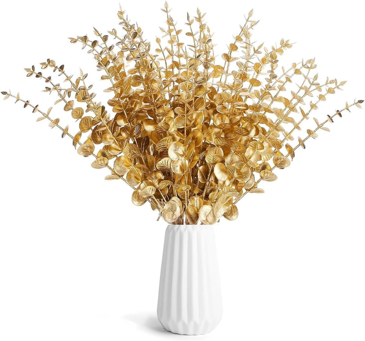 Decoratieve Eucalyptus Takken met Gouden Accenten - 24 Stuks Kunstplanten voor Kerst, Bruiloften en Thuisdecoratie