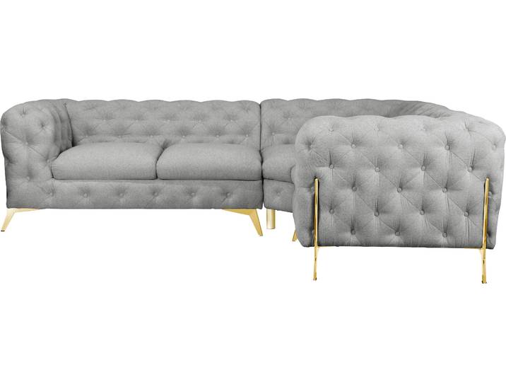 Chesterfield-Sofa, Struktur, Silber, 264×204 cm, L-Form, Modern, Leonique