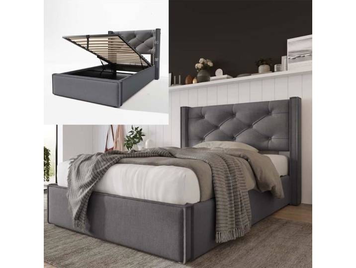 Lit Coffre 90x200cm - MODERNLUXE - Gris - Sommier lattes - Rangement