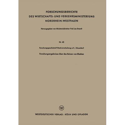 Forschungsergebnisse über das Beizen von Blechen, Taschenbuch von Düsseldorf Forschungsgesellschaft Blechverarbeitung, VS Verlag für