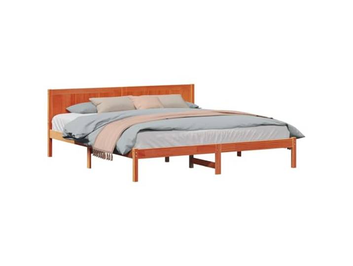 PUGYNBK Bettgestell Braun 200 x 200 cm Massivholz Kiefer Rechteckiger Sockel mit Kopfteil, einfache Montage, minimalistisches Design, einfache Reinigung