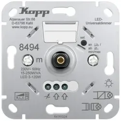 Kopp 849400003 Universal LED-Drehdimmer mit Druck-Wechsel-Schalter RLC 250W
