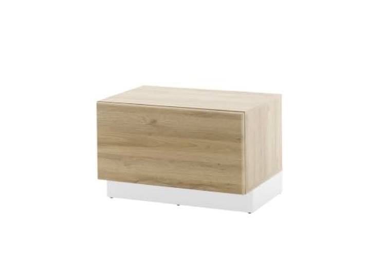 LIVOJO M14 Wohnzimmer Lowboard TV Schrank Kommode Fernsehtisch schmal 70 x 46 x 48 cm Weiß Hochglanz & Grandson Oak hell