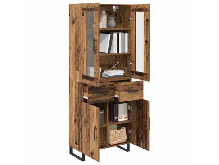 KTHLBRH Rechteckiges Sideboard aus Holz, mehrschichtig, 2 Stück Doppeltüren, moderne Griffe, Glas und Holz, für Wohnzimmer oder Esszimmer