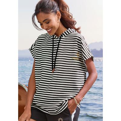 Kapuzenshirt H.I.S, Damen, Gr. 40/42, schwarz (schwarz gestreift), Sweatware, Obermaterial: 60% Baumwolle, 40% Polyester, gestreift, figurumspielend hüftbedeckend, Rundhals, normaler Saum, Shirts Kapuzenshirt, mit Kordelzug und weitem Armausschnitt,...