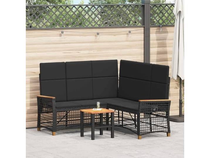 KTHLBRH Garten Liegesofa Set 5-Sitz Polyrattan und Stahl Schwarz Outdoor 2 verstellbare Rückenlehnen, Reißverschluss-Kissen, wetterbeständig, elegantes Design, Terrassen und Gärten