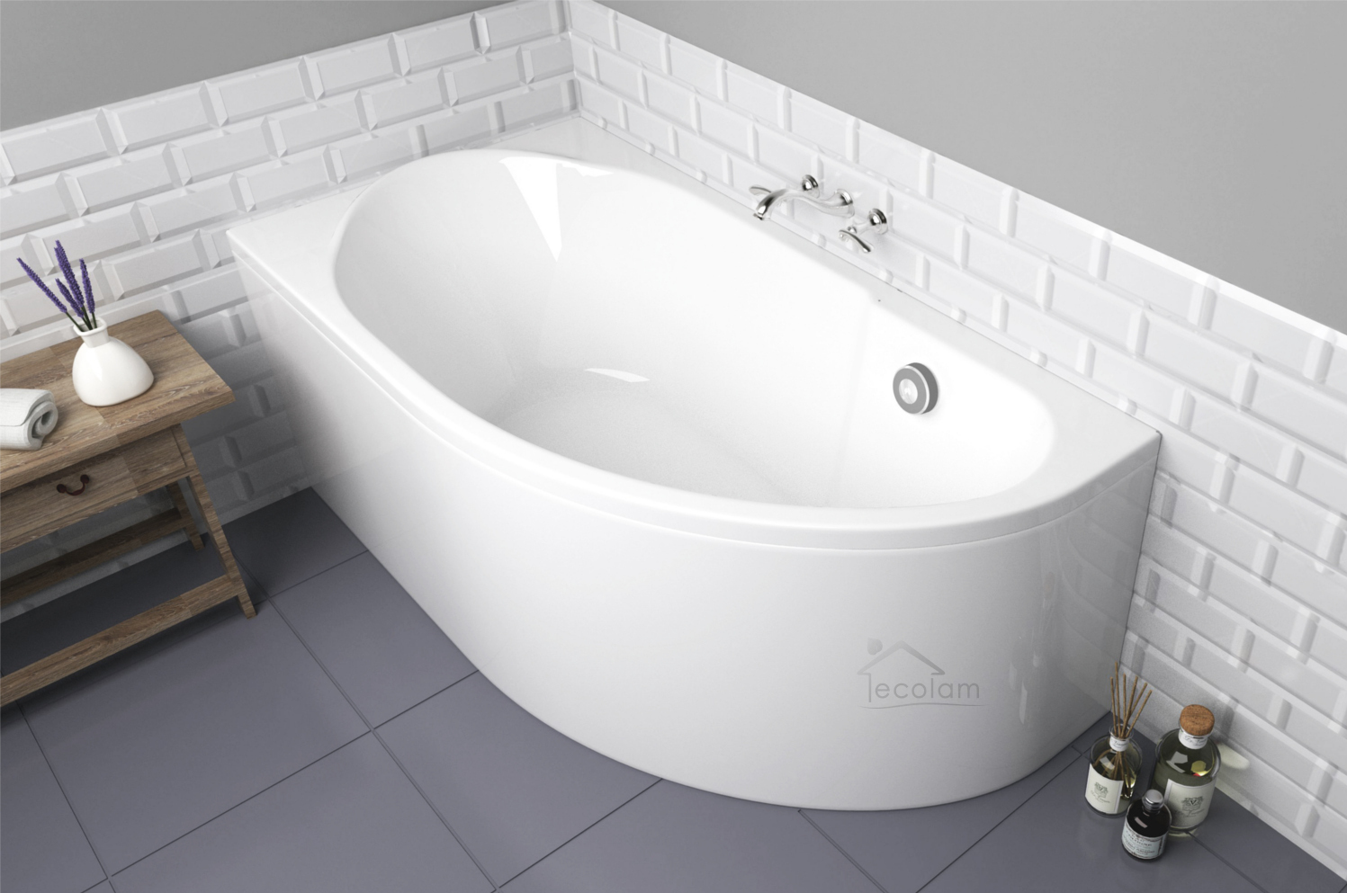 ECOLAM Badewanne Eckbadewanne Eckwanne Wanne Acryl Mi-Polimat 145x85 LINKS Schürze Füße Silikon Ablaufgarnitur GRATIS