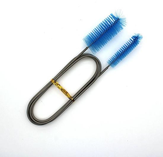 Flexibele reinigingsborstel met dubbele kop in blauw voor leidingen, afvoeren en aquaria, 2 meter