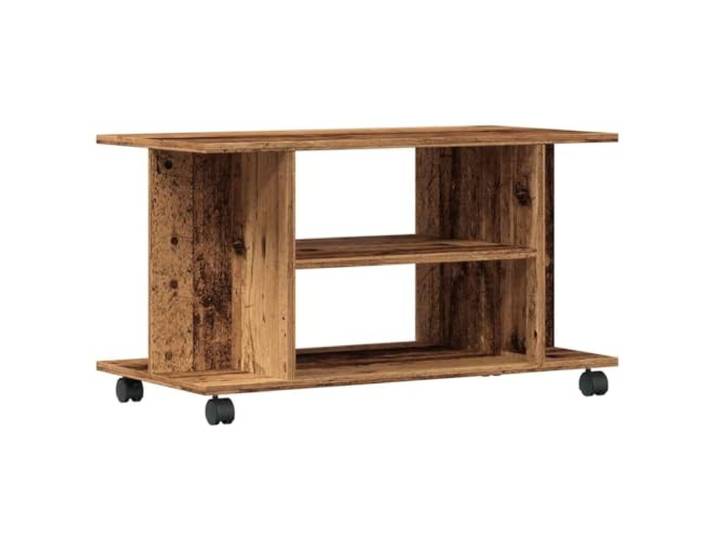 GKHPYURE TV-Schrank mit Rädern, antikes Holz, 80 x 40 x 45 cm 4 offene Einlegeböden, robuste Spanplatte, 2 feststellbare Rollen, einfacher Aufbau
