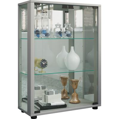 Standvitrine VCM "Glas Stand Vitrine Sammelvitrine Sintalo Spiegel", silber, B:60cm T:25cm, Obermaterial: 100% Holz Wood., Schränke, Standvitrine