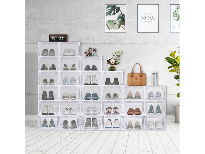 Boîtes de rangement pour chaussures, lot de 12 organisateurs de chaussures empilables en plastique transparent, conteneurs de présentation de chaussures transparents, boîtes de rangement pour baskets,
