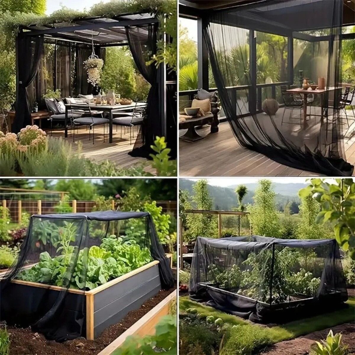 INF Outdoor-Moskitonetz für Patio und Terrasse aus hochdichtem Polyesternetz mit Clips und 6 m Seil Schwarz