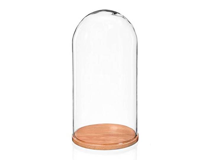 EMH Große Glasglocke natur, Durchmesser 21 cm, Höhe 51,5 cm, Glaskuppel 50 cm, Holzsockel, Transparent