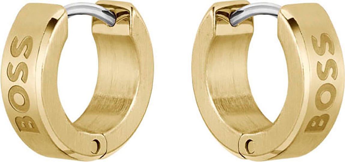 Paar Creolen BOSS "ODELL", gelb (gelbgoldfarben, edelstahlfarben), Ohrringe, Mädchen, 12mm, Edelstahl, Paar Creolen gelbgoldfarben, edelstahlfarben 12mm, Edelstahl