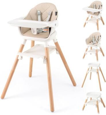 Costway 6 in 1 Convertible Highchair with Safety Harness and Removable Tray-Beige