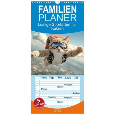 Familienplaner 2027 - Lustige Sportarten für Katzen mit 5 Spalten (Wandkalender, 21 x 45 cm) CALVENDO