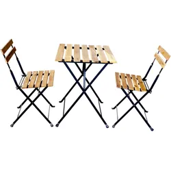HC Garten & Freizeit 3tlg. Outdoor-Klappstuhl-Set., 2-Sitzer mit 2 Streben aus Akazienholz geölt