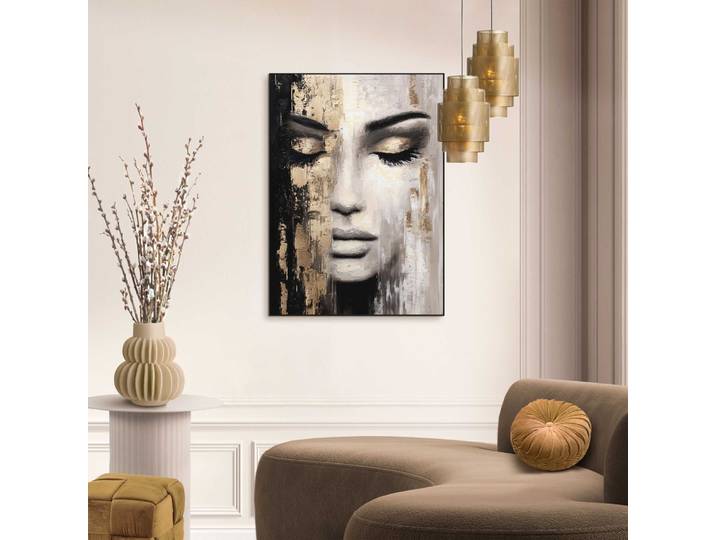 Bild mit Rahmen REINDERS Frauenporträt , gold (farbe bild(er): schwarz, weiß), Bilder, B/H/T: 50cm x 70cm x 1,6cm, Menschen, 1 Stk., MDF, Bild mit Rahmen, Wohnzimmer - Schwarz-Weiss - MDF - Frauen - 50x70 cm, B:50cm H:70cm T:1,6cm