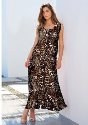 Plus Size Women's Plus Size Sleveless Hand-Crinkled Button-Front A-Line Maxi - Curvy Breezy Dress by Roaman's in Chocolate Animal (Size 38/40)