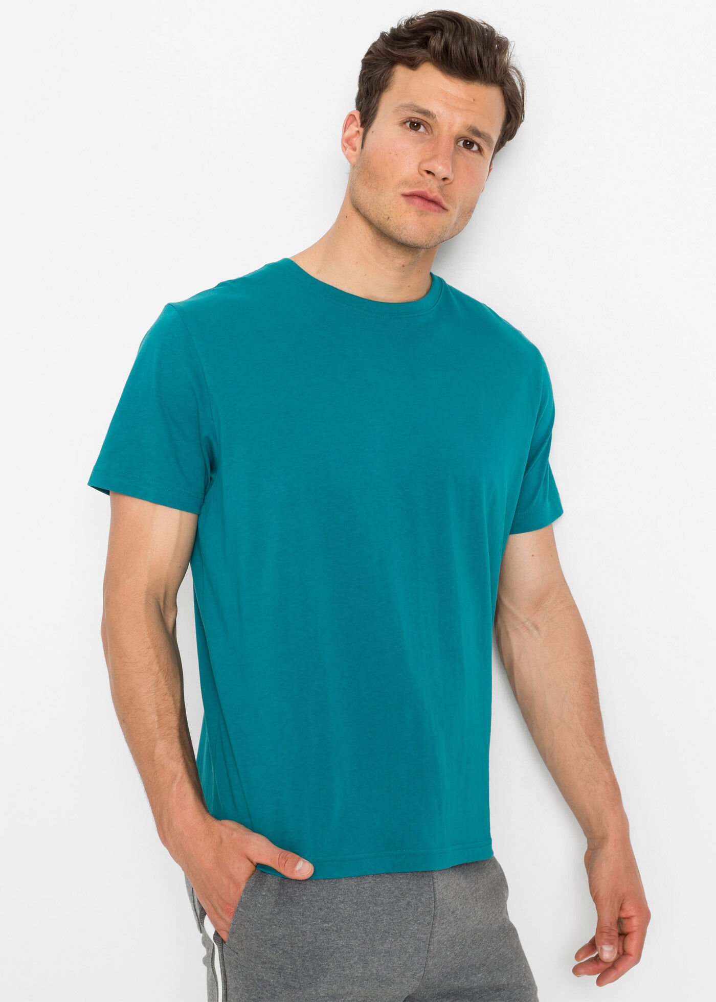 T-Shirt BONPRIX "T-Shirt (3er Pack)", Herren, Gr. 48/50 (M), blau (kobalttürkis, rhododendronrot, anthrazit meliert), Obermaterial: 60% Baumwolle, 40% Polyester, regular fit, Shirts T-Shirt, bequemer Regular Fit, Rundhalsausschnitt, leichte Stoffqualität 