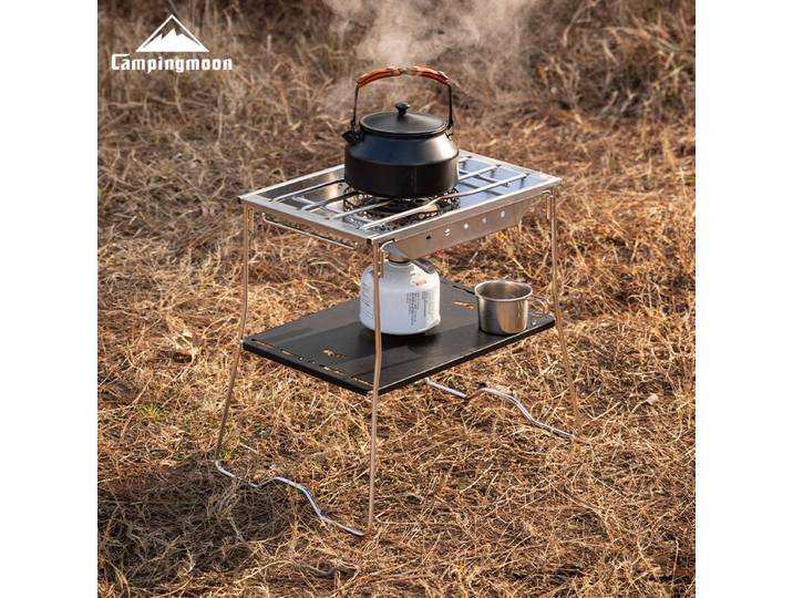 Table de camping multifonctionnelle G-38, barbecue, acier inoxydable, cadre extensible