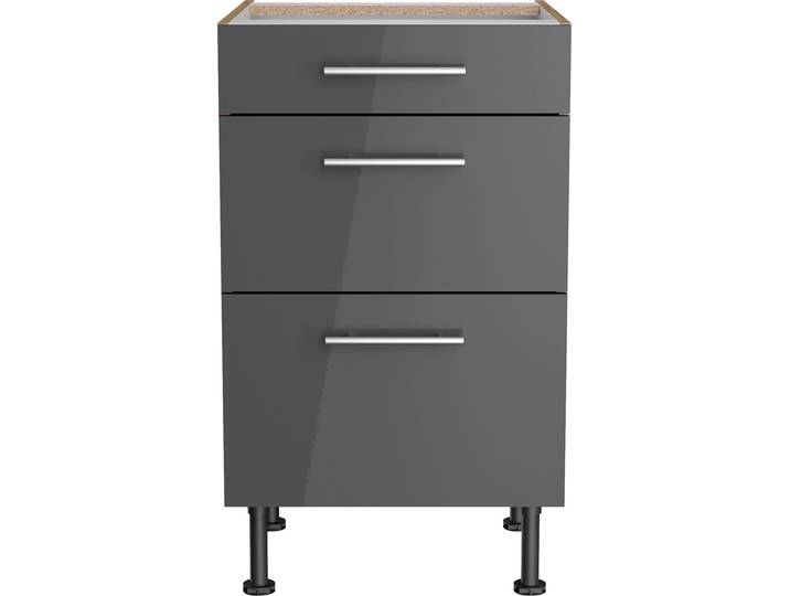 Unterschrank, Spanplatte, Anthrazit/Wildeiche, 50×87×58,4 cm, 3 Schubladen, Vollauszug, OPTIFIT Klara