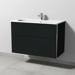 Sanipa 3way Waschtischunterbau zu Geberit Acanto Slim Waschtisch mit 2 Auszügen, Vulkan-Matt BP4121V
