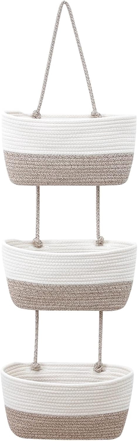 ServiceTopper Hanging organiser 3-staps - Katoenen touw opbergmand in country stijl