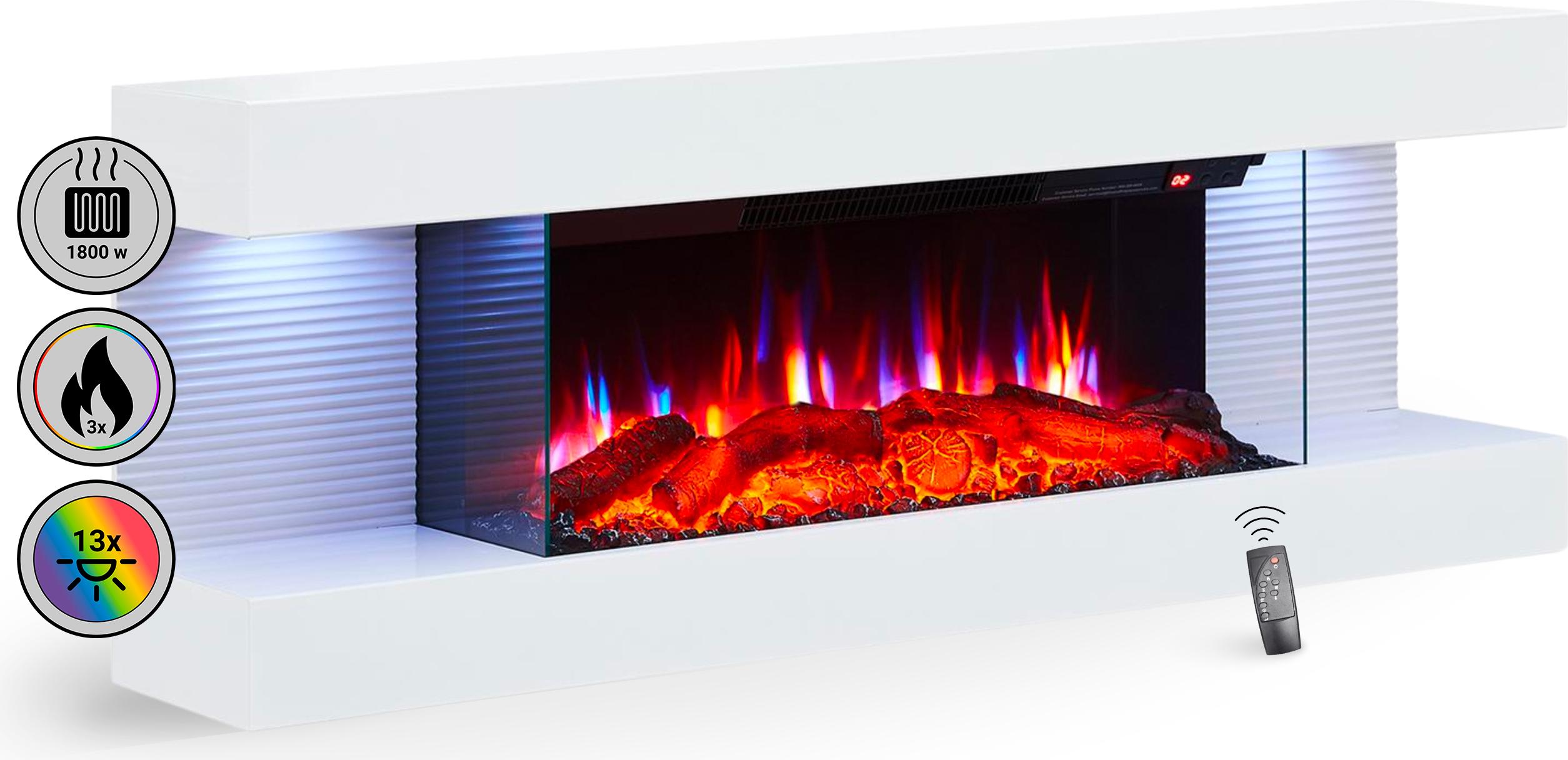Elektro-Wandkamin BALDERIA Lumina - Heizung bis 1800 W, 3D-Flammeneffekt, weiss