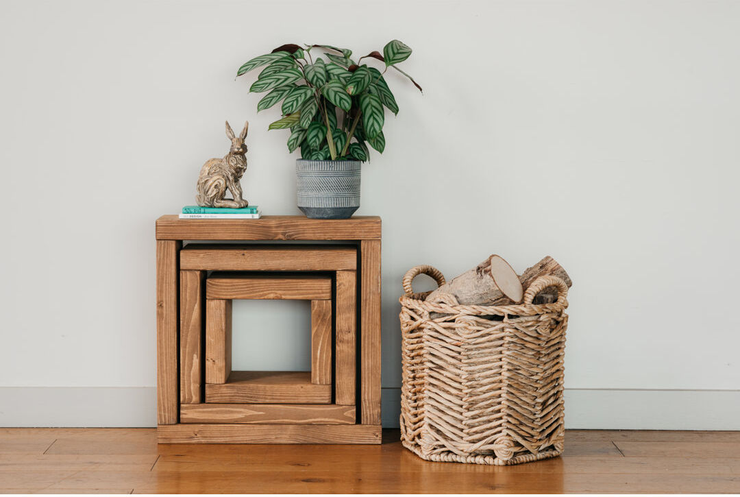 Union Rustic Lehigh Solid Wood Top Rectangular Nesting Side Tables Dark Oak 60cm H X 60cm W X 19.5cm D
