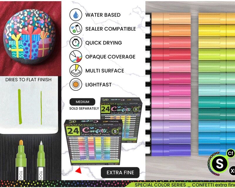 TOOLI-ART Marqueur Acrylique Set Confetti 24 couleurs vives EF 07mm