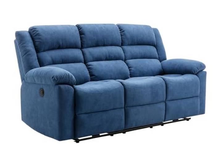 Vente-unique - Relaxsofa 3 Personen Burolo - Stoff Blau Mehrfach verstellbare Rückenlehne Elektrischer Entspannungsmechanismus