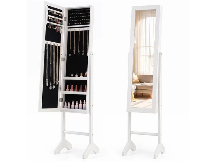 2 in 1 Sieradenkast met Full Length Spiegel Wit 35 x 33,5 x 153 cm