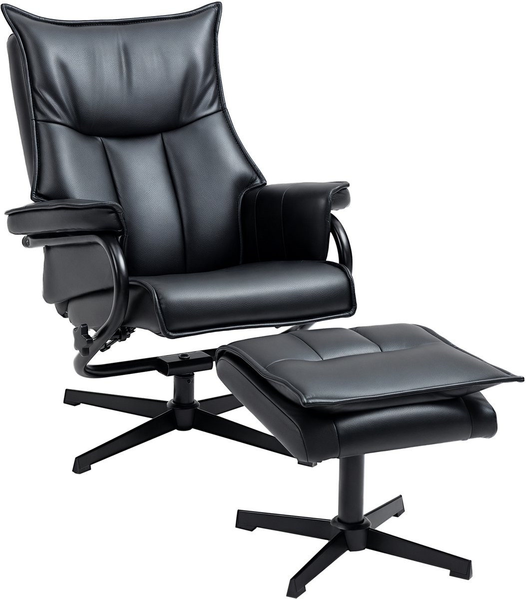 Moderne relaxfauteuil met voetenbank, draaibaar en verstelbare rugleuning, zwart