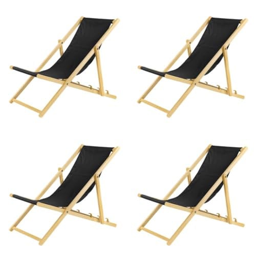 BAS Set van 4 inklapbare houten ligstoelen met beveiligingssysteem, zwart