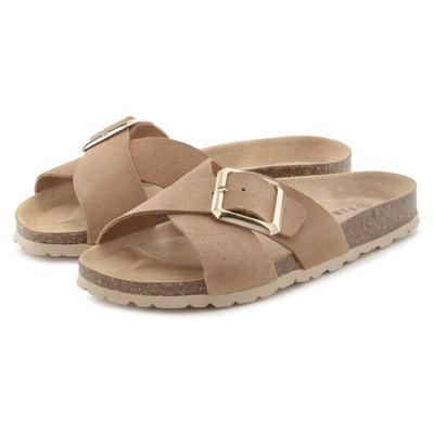 Pantolette ELBSAND "Mule, Sandale, offener Schuh, Sommerschuh, Lederpantolette", Damen, Gr. 36, Rindsleder, beige, Obermaterial: 100% Rindsleder. Decksohle: 100% Rindsleder. Futter: 100% Rindsleder. Laufsohle: 100% Synthetik, unifarben, Schuhe...