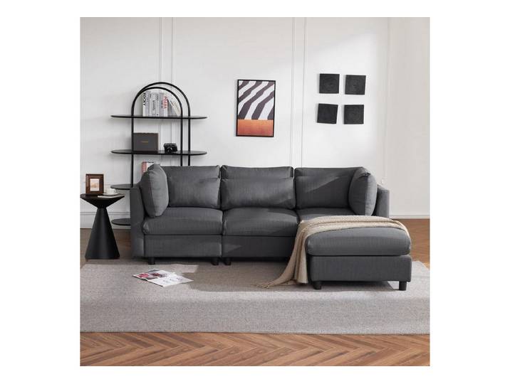 LuxusKollektion Ecksofa Sofa Ecksofa Dreisitzer Fußhocker Polstermöbel Grau