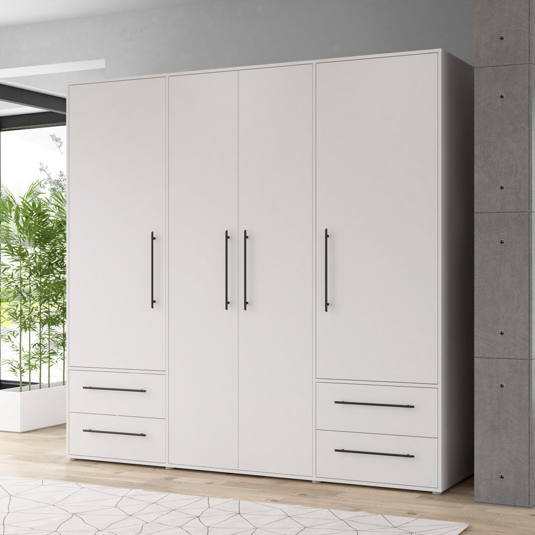 17 Stories Minija 4 Door Wardrobe White 200.1cm H X 205.9cm W X 58.8cm D