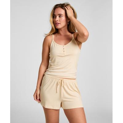 Pyjama HUNKEMÖLLER "Pyjama Cami Striped Henley", Damen, Gr. M, beige (gelb), 95% Viskose, 5% Elasthan, Homewear-Sets Pyjama
